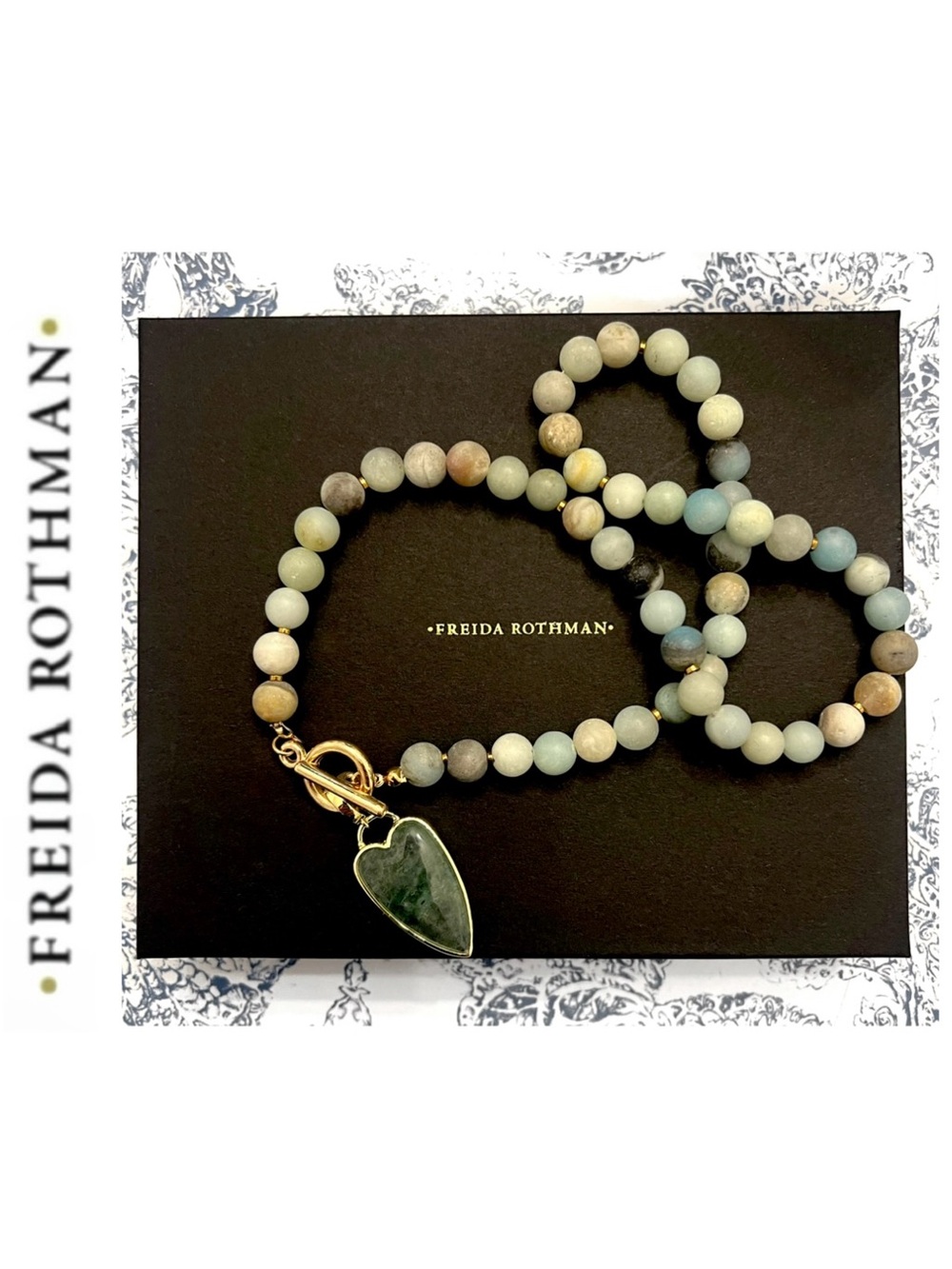 Freida Rothman Genuine Amazonite Removable Heart Enhancer Beaded Necklace